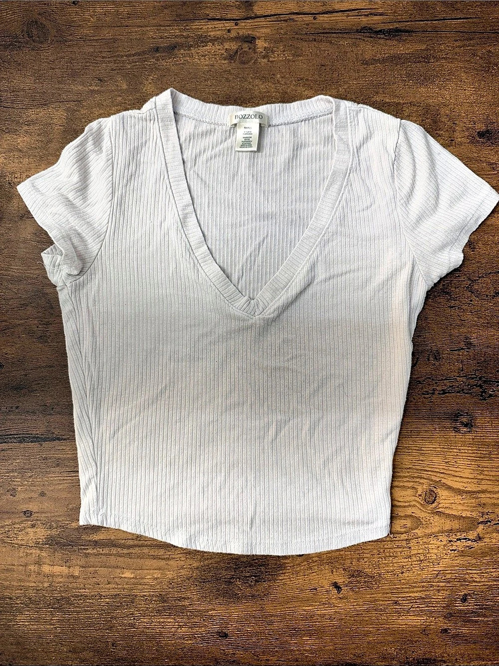 Bozzolo Robin Crop Top Ribbed V-Neck White Small